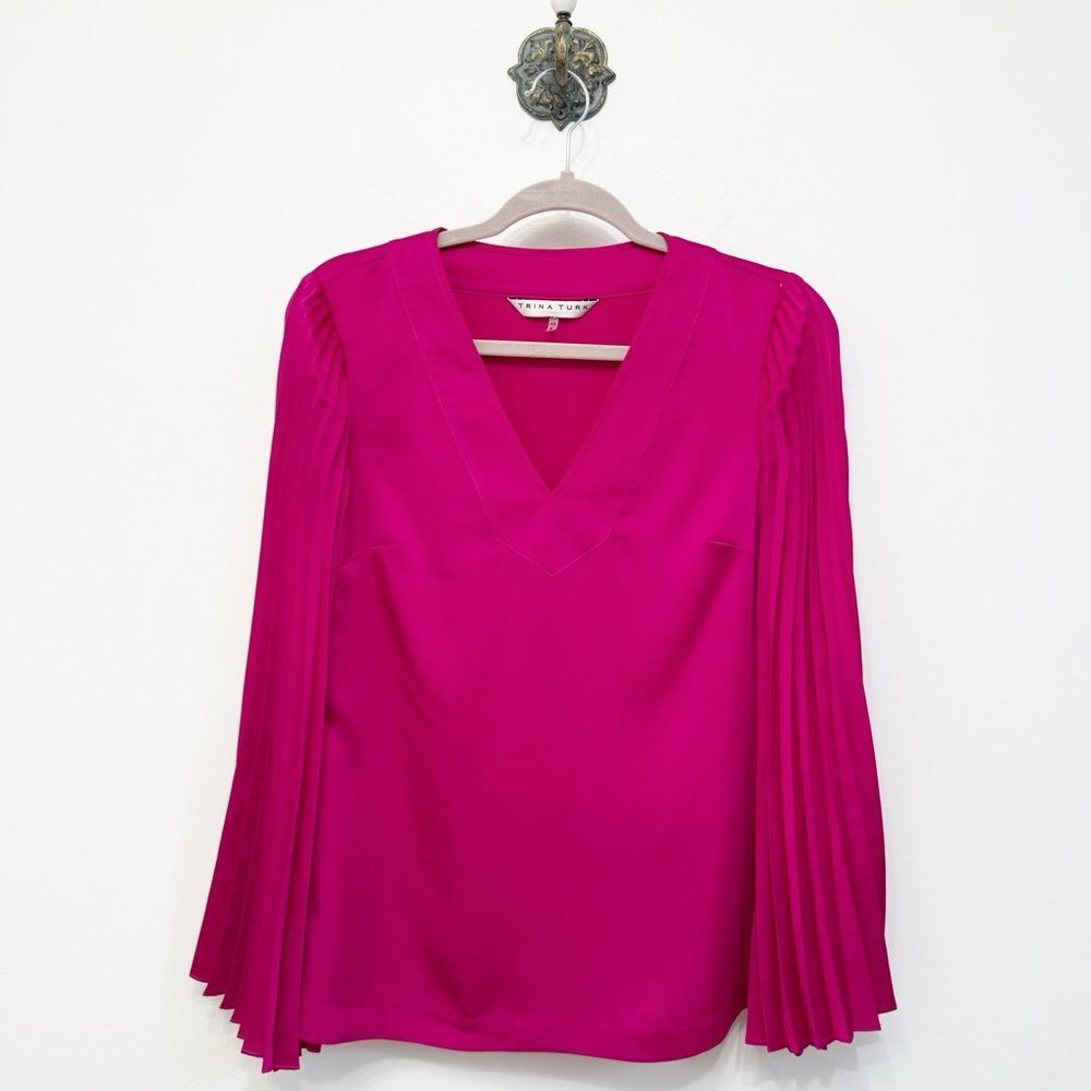 Trina Turk Pink Almande Pleated Sleeve Pullover Top Shirt Blouse Women’s Size XS